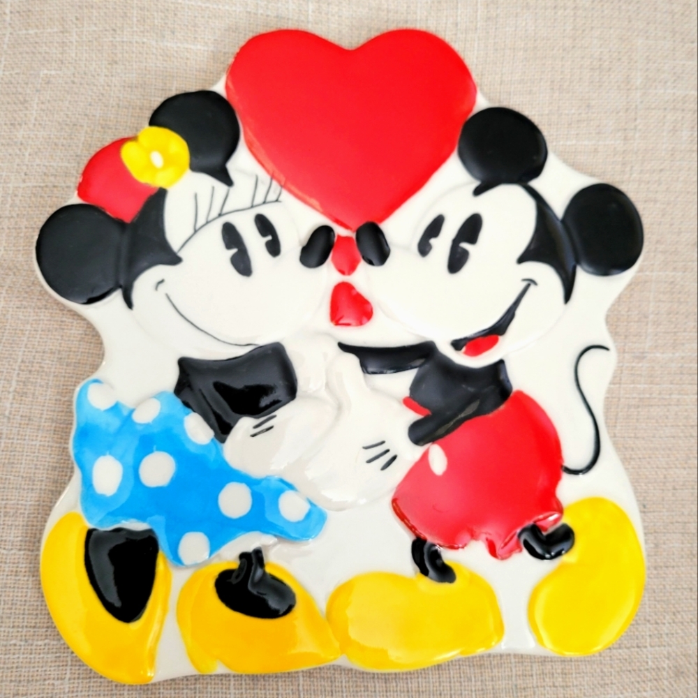 Vintage Disney Trivet Mickey and Minnie Vtg Ceramic